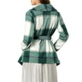 thumbnail image 4 of INSPIRE CHIC Women's Turn Down Collar Asymmetric Hem Plaids Thin Wrap Coat S Green, 4 of 8