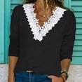 thumbnail image 2 of Lmnyox Lace V Neck Shirts for Women Fall Casual Long Sleeve Blouses Trendy Business Tops Work Clothes, 2 of 6