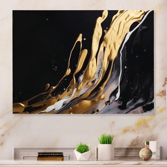 Designart "Marble Medley Gold and Black II" Abstract Marble Metal Wall Decor