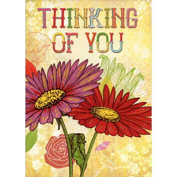 Tree-Free Greetings Purple and Red Daisies : Just A Little Note Thinking of You Card