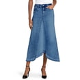 thumbnail image 3 of High Waist Blue Washed Women A Line Irregular Hem Long Denim Skirt, 3 of 8