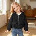 thumbnail image 5 of SNKSDGM Kids Solid Zip Up Hooded Casual Jacket 4-13Y, Long Sleeve Elastic Sweatshirt Coat With Double Big Patch Pockets Loose Cropped Sports Outerwear Girls Black 10-11 Years, 5 of 7