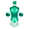 thumbnail image 5 of Raenseen Women Cheerleading Latin Dance Leotard Bodysuit Outfit Shiny Metallic Latin Jazz Ballroom Green M, 5 of 9