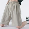 thumbnail image 6 of Busydd Mens Shorts Plus Size Shorts M-4XL Trendy Solid Color Summer Shorts Baggy Comfy Ice Silk Casual Shorts Elastic Waist Drawstring Knee Length Shorts with Pockets, 6 of 9