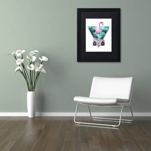 Trademark Fine Art 'Miami Flamingo' Canvas Art by Robert Farkas, Black Matte, Black Frame