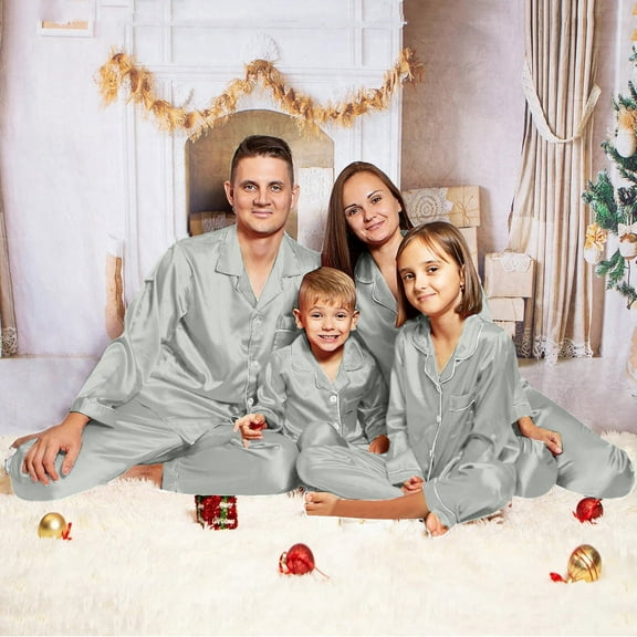 Niaviben Family Pajamas Matching Sets Silk Family Pajamas Silk Pajamas for Men Ladies Christmas Pajamas Sets Family Christmas Pajama Set Family Matching Pajamas Christmas (Dad)Gray L