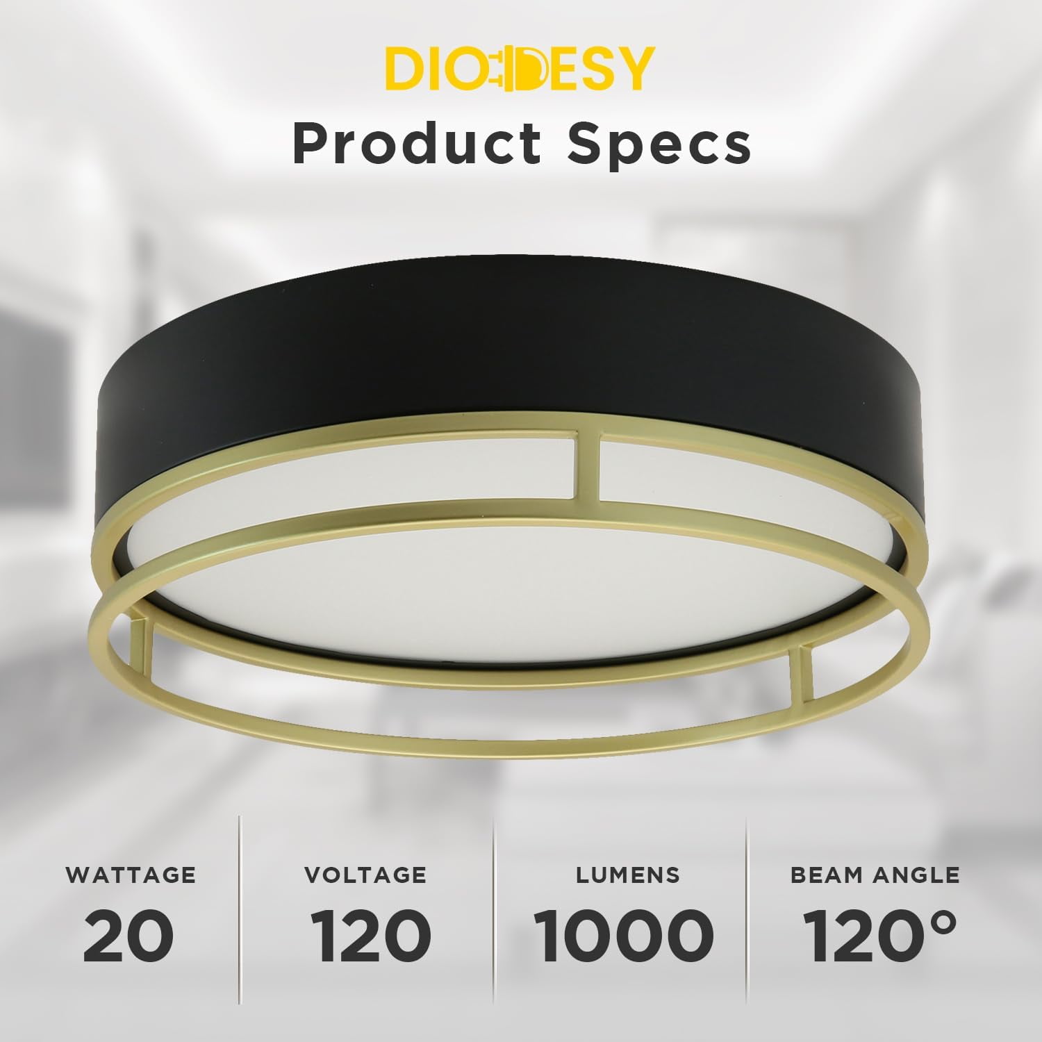 LED Ceiling Light Fixture Interior, Overhead Flush Mount Ceiling Light Black and Gold, Kitchen Light Fixtures 13 inch 20W, Close to Ceiling Light Fixture for Bathroom, Living Room, Hallway