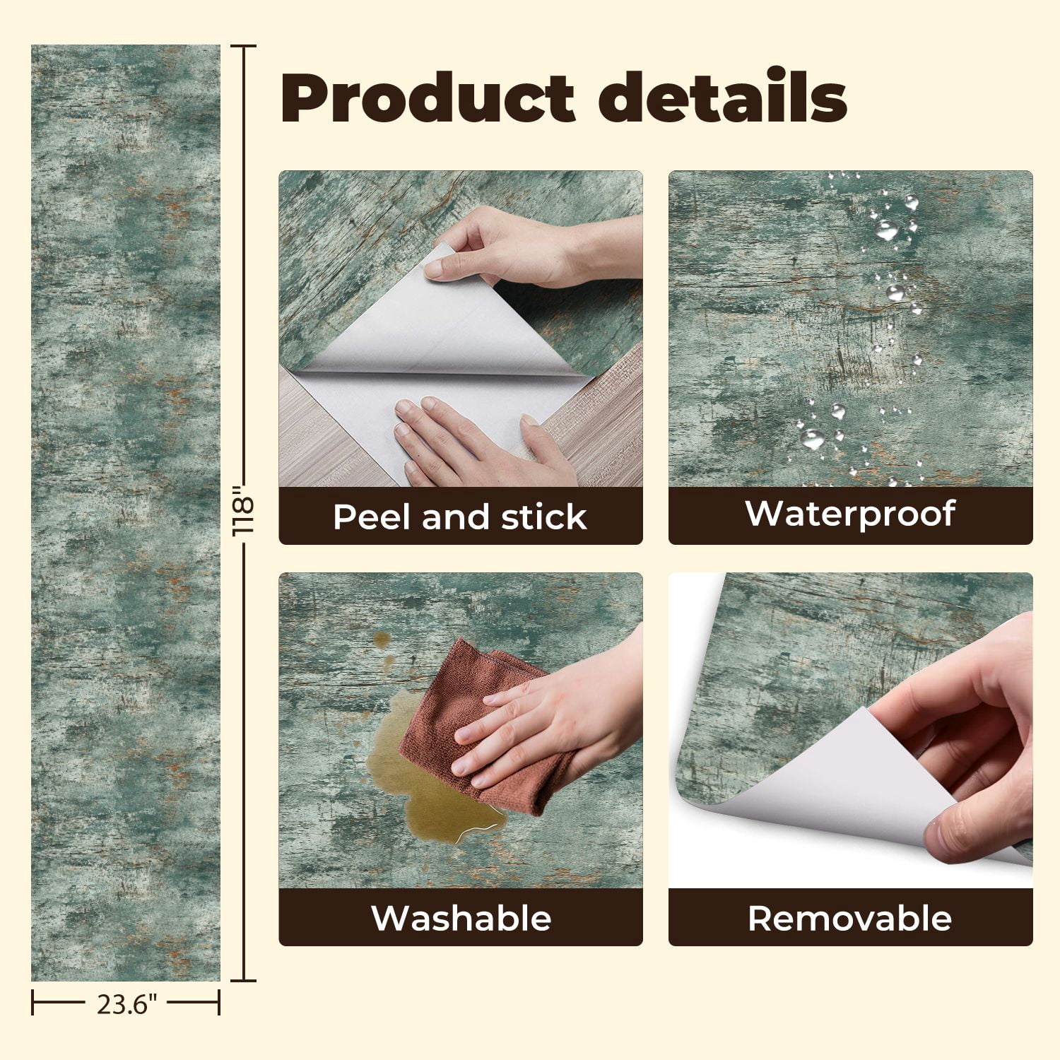 Industrial Peel and Stick Wallpaper 23.6in x 9.8ft Abstract Grunge Texture Teal Copper Tones Rustic Contact Paper Vinyl Waterproof Self Adhesive Wall Paper for Bedroom Shelf Cabinet Renter Friendly