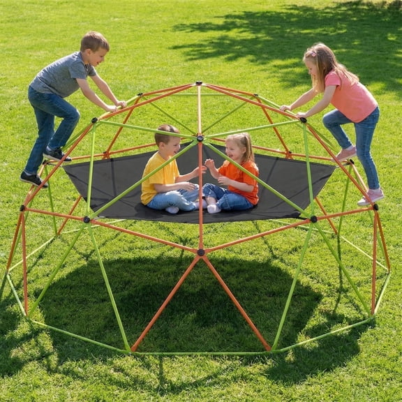 Naipo 10FT Climbing Dome with Hammock Swing Kids Outdoor Jungle Gym Playground Climber 500 lbs Gift for Juniors Orange and Green