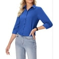 thumbnail image 3 of Siliteelon Button Down Shirts for Women Long Sleeve Shirts Wrinkle Free Blue Formal Work Office Blouses Tops Dress Shirts Regular Fit, 3 of 7