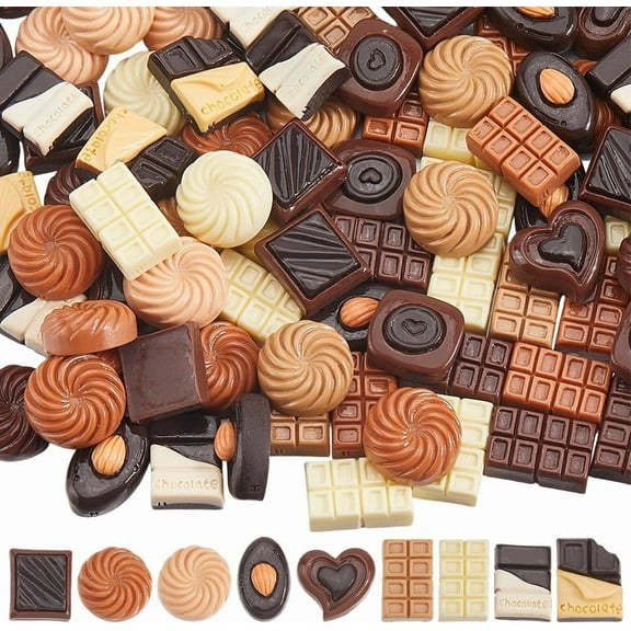 100Pcs 3 Styles Chocolate Resin Charms Flatback Cabochon Charms Flat Back Assorted Colorful Cookie Candy Kawaii Embellishments Accessories for Jewelry Nail Hair Clips Phone Cases DIY Crafts colorful