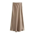 thumbnail image 3 of Brown Skirts for Women Spring Summer Skirts Satin Skirt High Waisted Maxi Cocktail Party Wedding A Line Long Skirts Maxi Skirt, 3 of 5