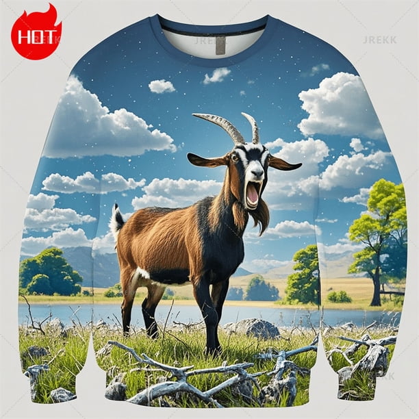 Sudadera con capucha con estampado 3D de cabras gritando de Harajuku, sudadera con cuello redondo con gráfico de ovejas, sudadera con capucha divertida para niños, sudadera con cuello redondo