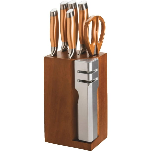 New England Cutlery Stainless Steel Blade Knife Set with Block (7Piece