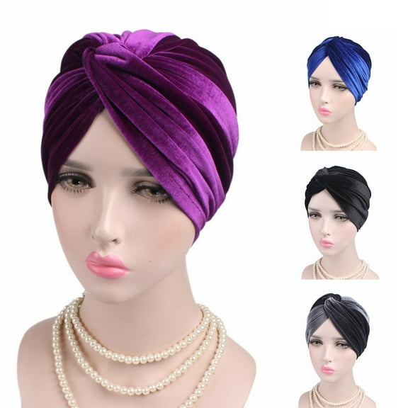 SPRING PARK Soft Velvet Cross Knotted Turban Hat head wraps Hair Loss Cap for Women and Girls
