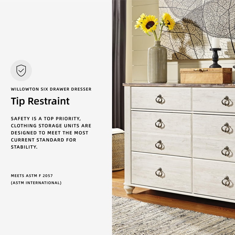 signature design by ashley willowton whitewash dresser Ashley Willowton Dresser & Mirror 6-Drawer Whitewash