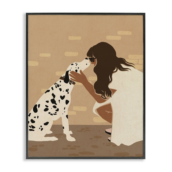 Stupell Industries Girl Hugging Dalmatian People Painting Black Framed Art Print Wall Art, 11 x 14