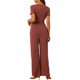 thumbnail image 3 of Conjuntos de 2 piezas Inspire Chic para mujeres, con top de manga corta y giro frontal, pantalones de pierna ancha, conjuntos de lounge, trajes deportivos en rojo ladrillo, 3 of 5