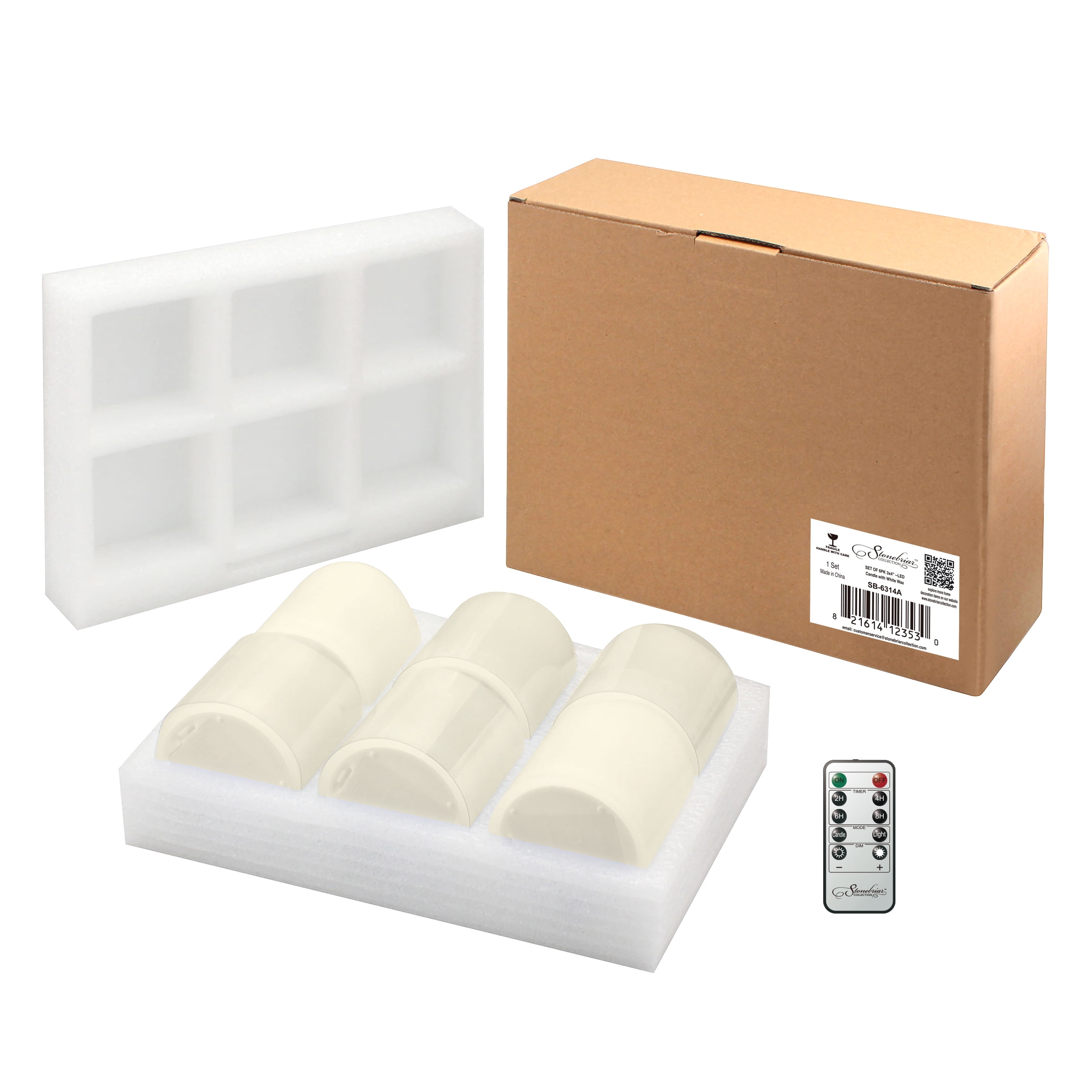 Stonebriar LED Pillar Candles — Remote & Timer, Real Wax Flameless Candles for Home Décor, Weddings & Events, Pack of 6, Ivory, 3" x 4"