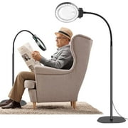 TOCBIU 10X 5X Floor Magnifying Glass with Light and Stand,36 LED Flexible Gooseneck Magnifying Lamp, Adjustable Brightness Large Lighted Magnifiers for Reading,Sewing,Crafts,Painting,DIY,Close Work