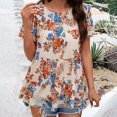 thumbnail image 5 of TrendVibe365 Womens Short Sleeve Tops Spring Blouse Tunic Flowy Peplum Retro Vintage Flower Tiered Curvy Hem Shirts Ruffle Sleeve Short Sleeve Tees Pullovers Round Neck Tshirts Loose Fit Outfits, 5 of 9