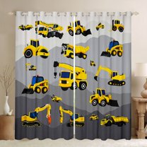 Manfei Equipped Truck Black Out Curtains,Excavator Crane Car Curtains Pack of 2 (42x63 Each),Yellow Gray Bedroom Curtains For Boys Teens,Ultra Soft Home Decor