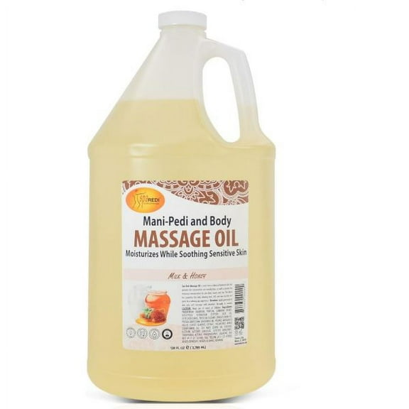 SPA REDI - Massage Oil, Milk and Honey, 128 Oz - Professional Pedicure, Manicure, Full Body Massage Therapy, Made with Almond Oil, Cotton Seed Oil, Sunflower Oil, Avocado Oil, Essential Oils