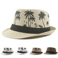 thumbnail image 7 of ZACPNCV Straw Fedora Sun Visor Hat for Women Men Tropical Printed Summer Sun Beach Hats Packable Short Roll Up Straw Panama Fedora Hats Father's Day Gifts Khaki Free Size, 7 of 7