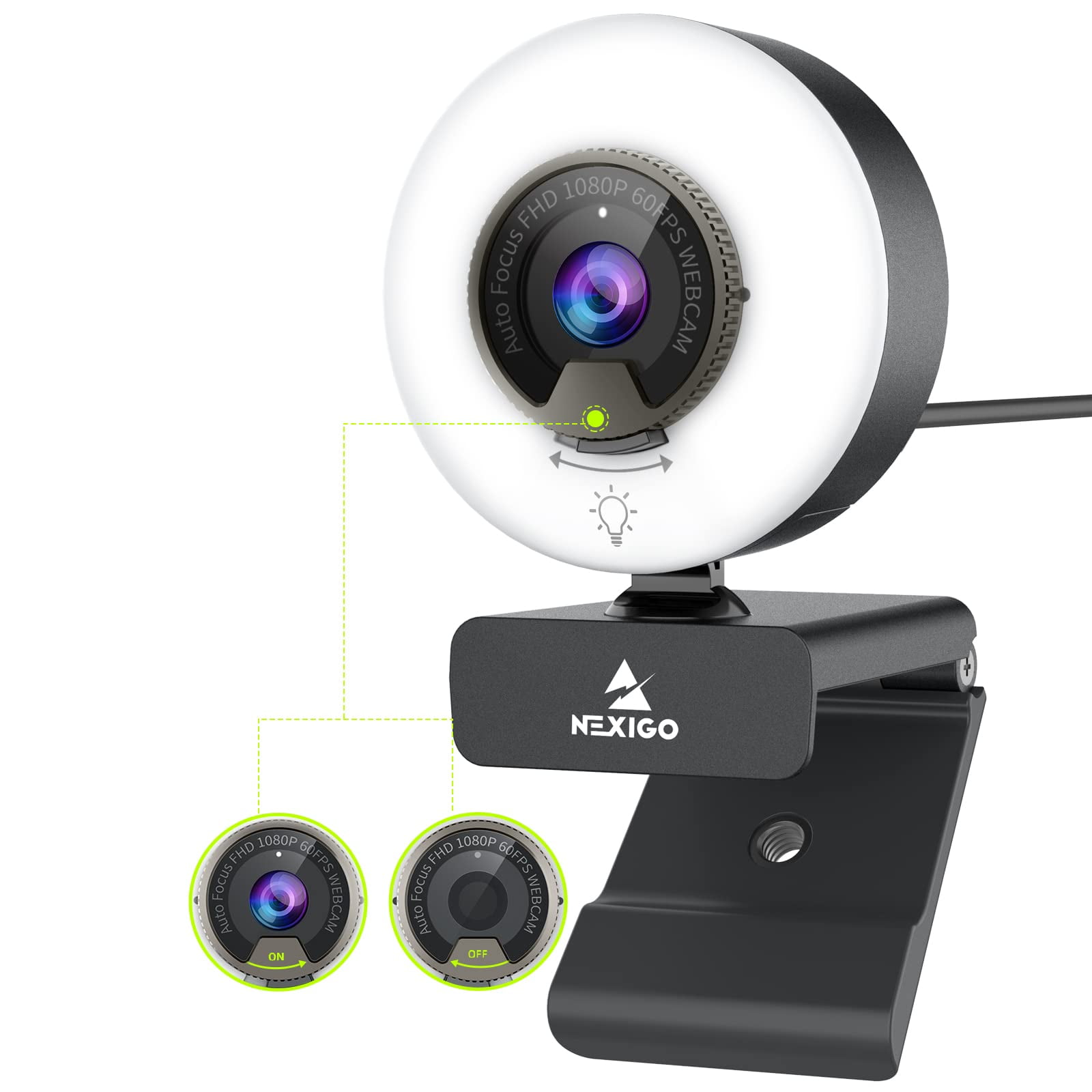 NexiGo N620E 60FPS Webcam, Autofocus, Built-in Ring Digital Zoom, for Skype Teams - Walmart.com