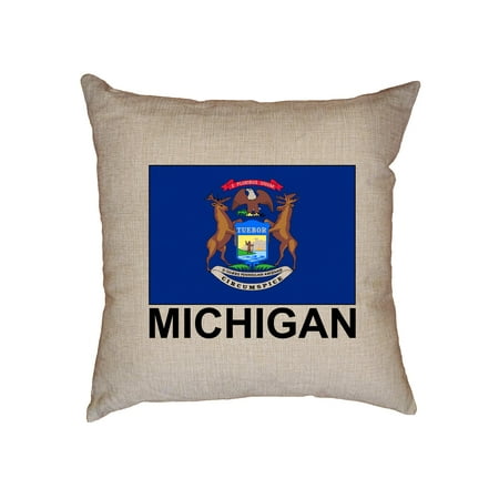 - Michigan State Flag - Special Vintage Edition Decorative Linen Throw Cushion Pillow Case with Insert