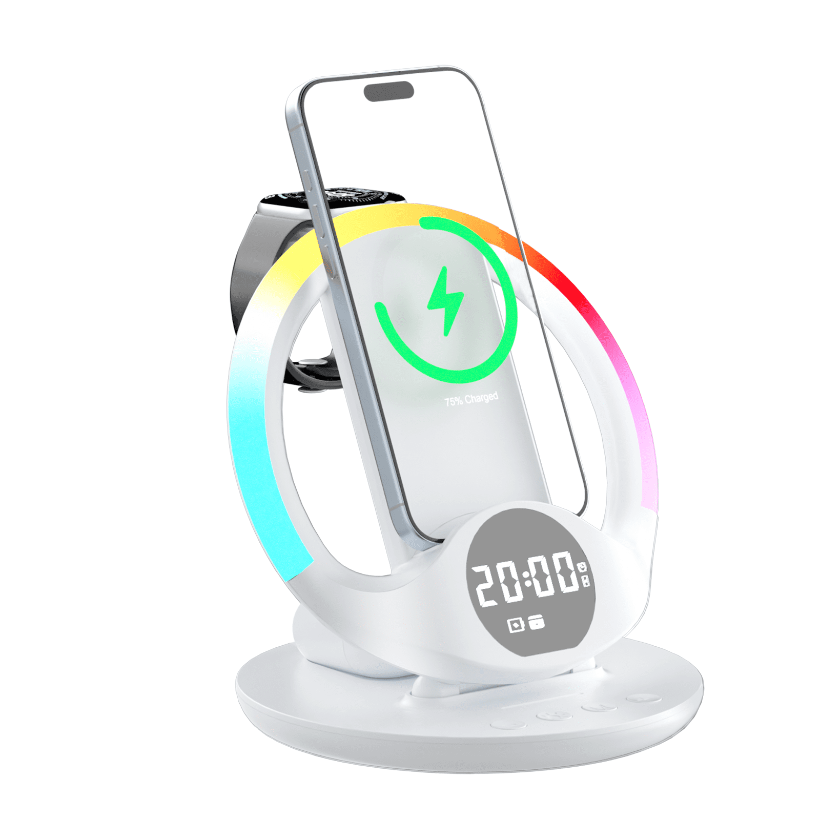 7-in-1 LED Wireless Charging Station, Charger Stand for Apple Samsung Devices, for iPhone 17 16 15 Or Samsung Watch Airpods, Wireless Charger iPhone Samsung Charging Station with Alarm Clock