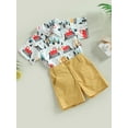 thumbnail image 3 of Bagilaanoe 2pcs Toddler Baby Boy Short Pants Set Short Sleeve Cartoon Print Shirt Tops + Shorts 12M 18M 24M 3T 4T 5T Kids Casual Summer Outfits, 3 of 9