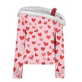 thumbnail image 5 of Uootdi Off The Shoulder Long Sleeve Shirts for Women FuzzyTrim Collar Love Heart Print Graphic Sweatshirt Casual Holiday Tops Gift, 5 of 7