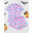 thumbnail image 4 of ATAIKU Halloween Silk Satin Pajama Set for Women 2 Piece Lounge Pjs Shorts Matching Ghost Pumpkin Sleepwear Button Down Shirt Shorts, 4 of 6