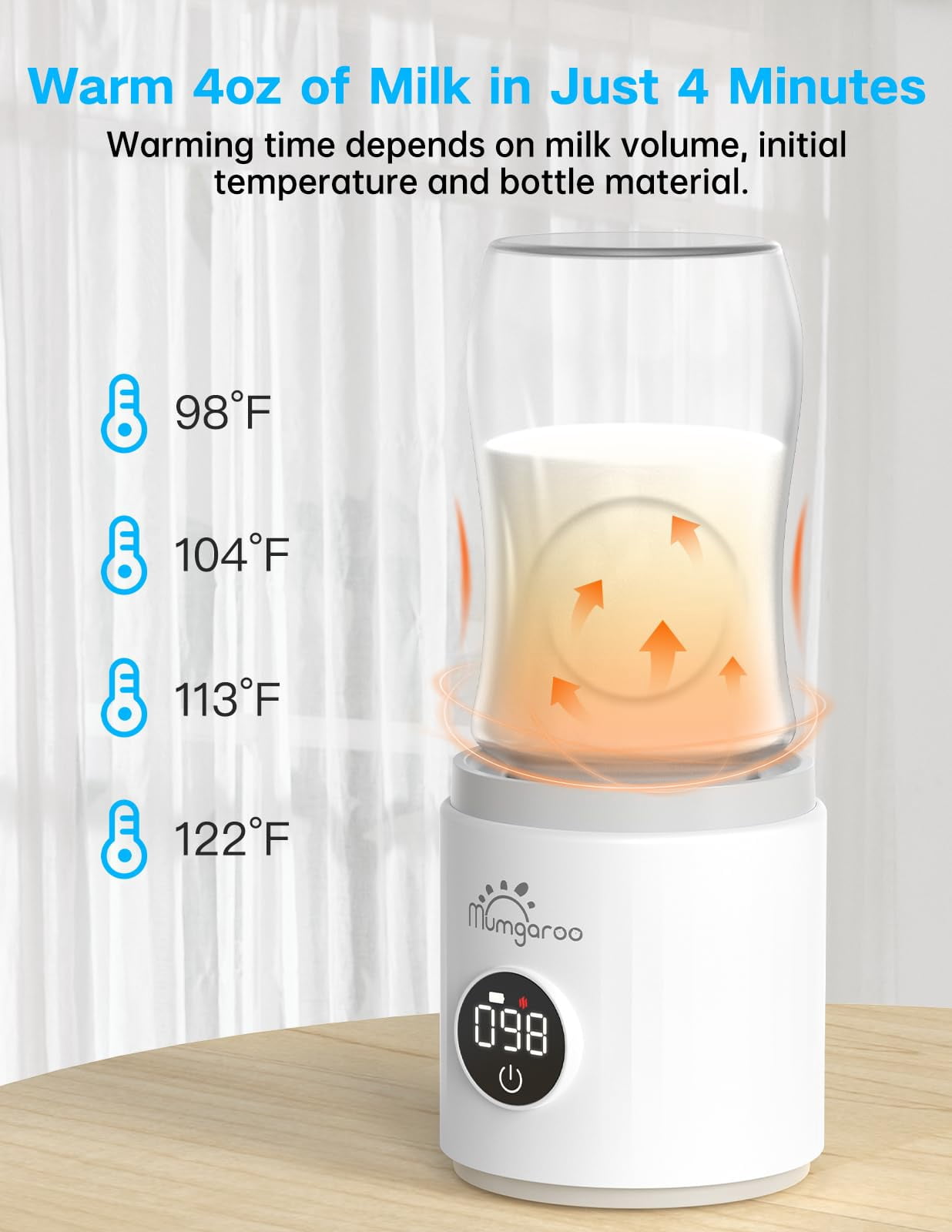 Bottle Warmer, Portable Bottle Warmer for Travel with 4 Adapters, LED Real-time Display & Rechargeable & Precise Temperature Control Travel Bottle Warmer for All Bottles Breastmilk & Formula