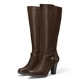 thumbnail image 2 of Pennysue Women Knee High Boots Brown PU Wide Calf Chunky Heel Booties For Women 10M, 2 of 6