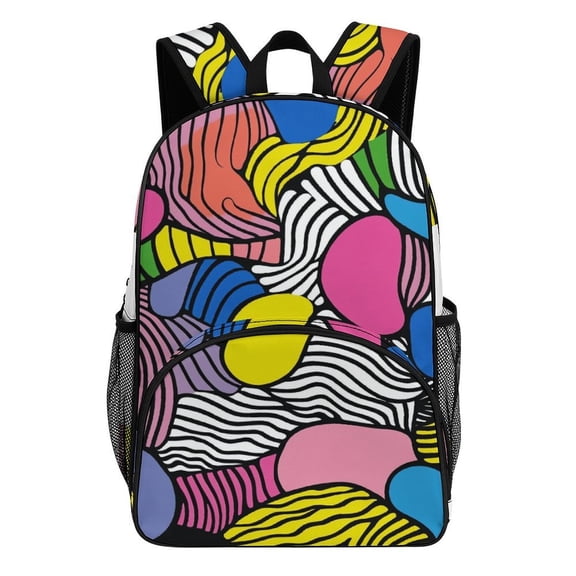Colorful Abstract Doodle Pattern Big Student Laptop Backpack For College Women Middle High Teen Bookbag Travel Daypack