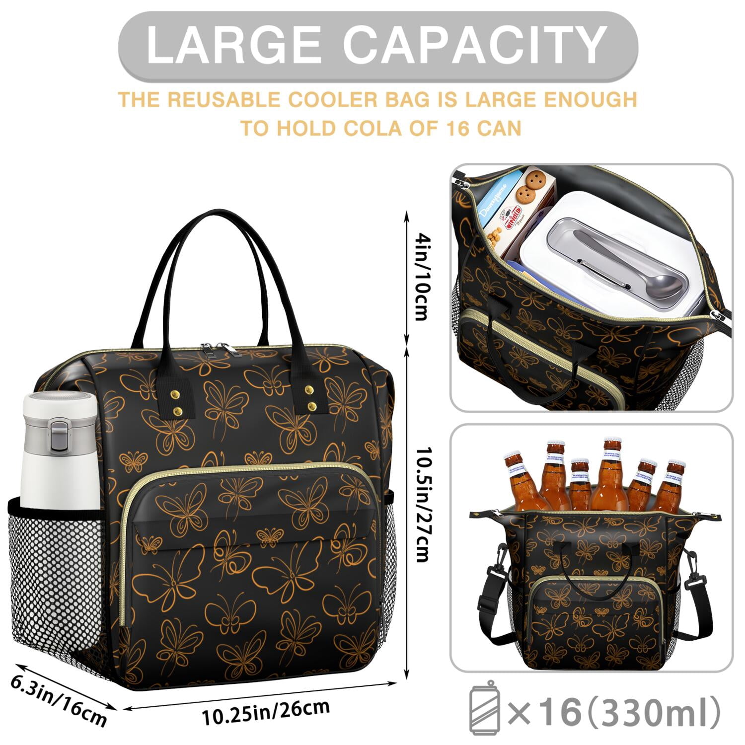 Butterflies Lovers Artistic Lunch Tote – Insulated Leakproof Large Cooler Bag with Colorful Floral Patterns, Dual Compartments for Outdoor or Office