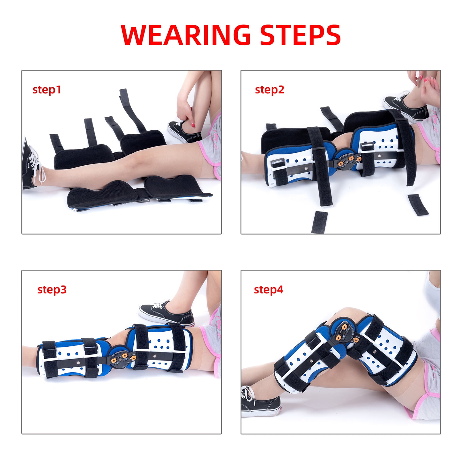 GHORTHOUD Hinged ROM Knee Brace Post Op Knee Support Adjustable Knee Immobilizer with Side Leg Stabilizers