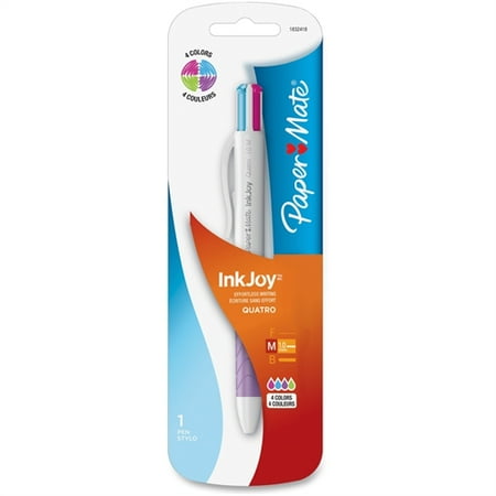 - Paper Mate Inkjoy Quatro Pen, 1.0mm, 4-In-1, White Barrel/Ast Ink 1945904