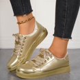 thumbnail image 3 of EKVAHL Women Lace-Up Leather Sneakers Platform Chunky Heel Athletic Shoes, Round Toe Non-Slip Trendy Running Casual Shoes Gold, 3 of 6