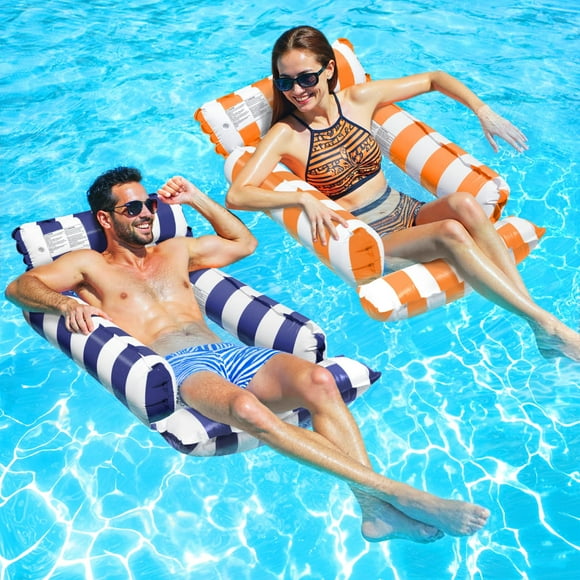 Flotadores inflables para piscina Korlon Tec 4 en 1 para adultos, color azul y naranja