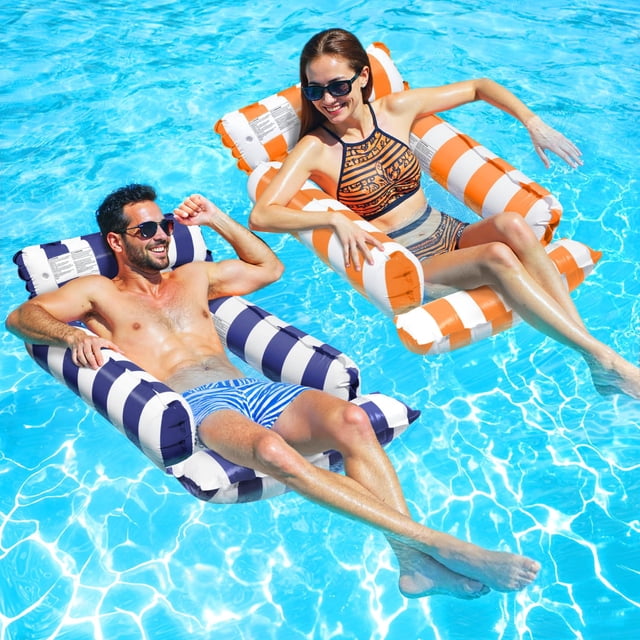 Flotadores inflables para piscina Korlon Tec 4 en 1 para adultos, color azul y naranja
