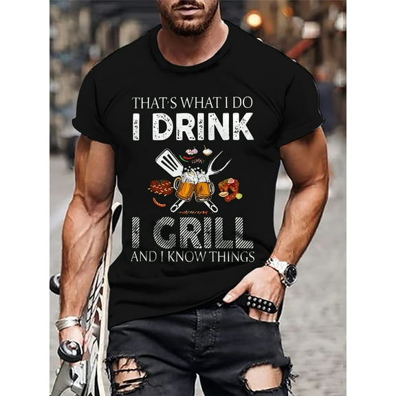 Men's Beers Graphic Print T-shirt, Short Sleeve Crew Neck Tee, Men's Clothing For Outdoor
