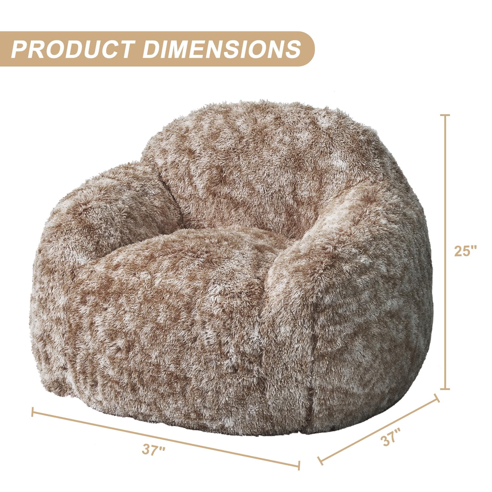 Kojooin Bean Bag Chair, Faux Fur Bean Bag Chairs for Adults, Kids Bean Bag Couch with Armrest, Soft Foam Filled Fluffy Couch Lazy Sofa Chair for Reading Gaming