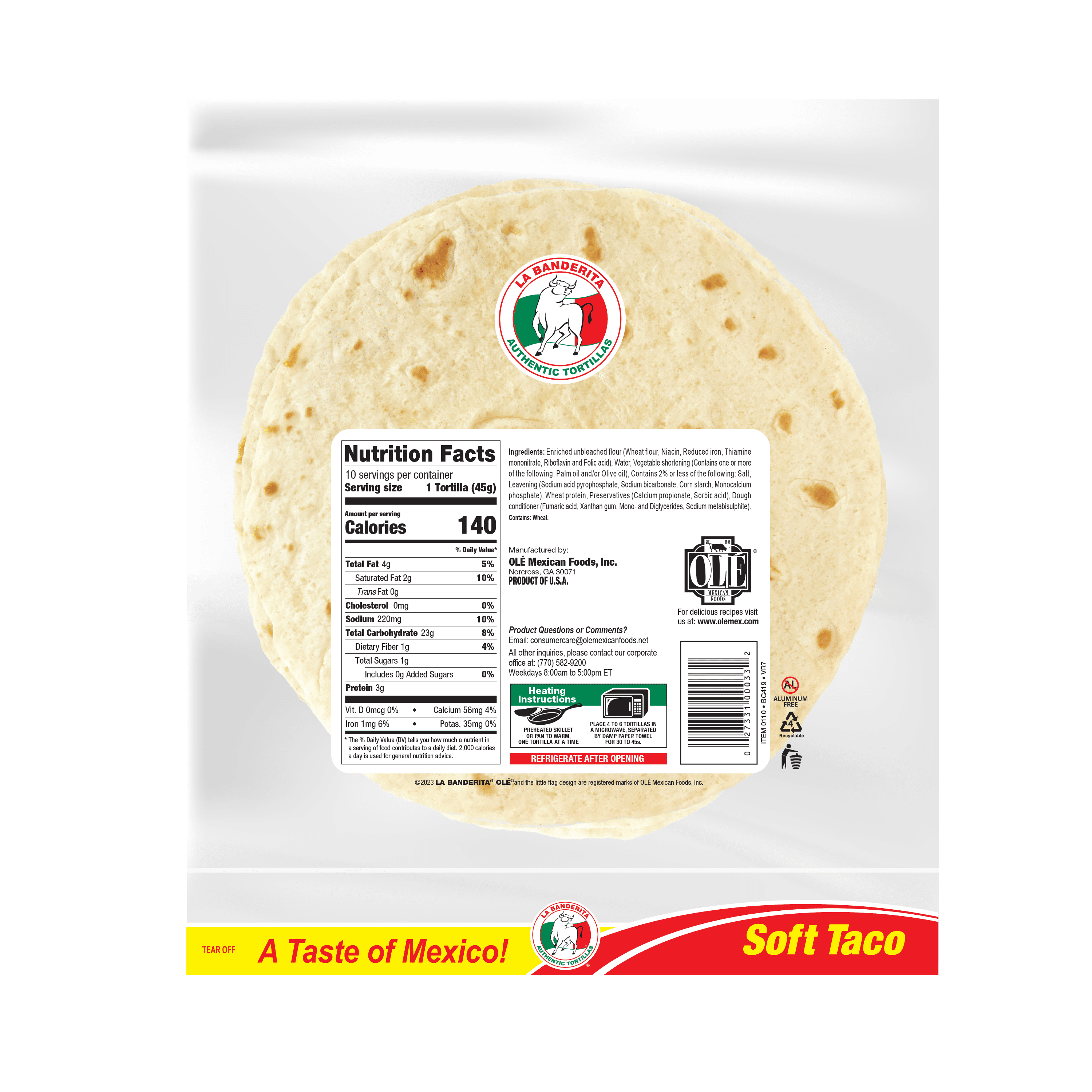 La Banderita Soft Taco Flour Tortillas, 16 oz, 10 Count