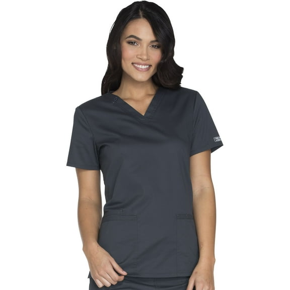 Cherokee Workwear Core Stretch Scrubs Top for Women V-Neck WW630, XS, Pewter