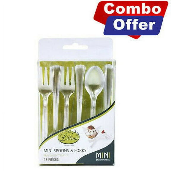 Mini 48 Ct Plastic Clear Spoons and Forks Combo [BULK] (240/Pack)