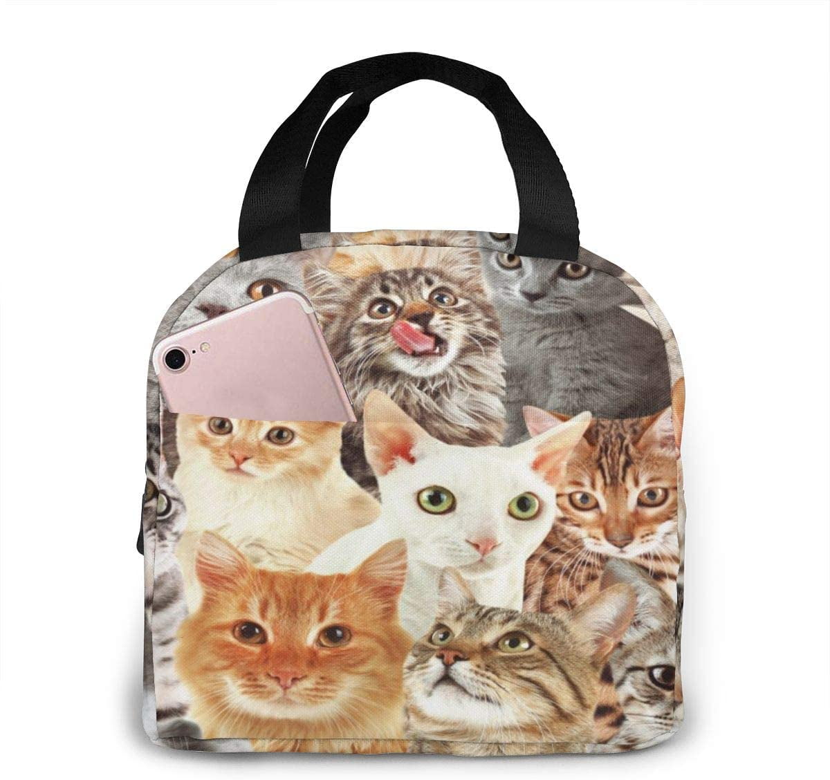 FatyT Cute Kitten Cat Lunch Bag Insulated Lunch Box Cooler Tote For