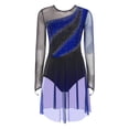 thumbnail image 4 of Mufeng Figure Skating Dress for Women Long Sleeve Mesh Rhinestone Gymnastics Competition Leotard Royal Blue L, 4 of 9